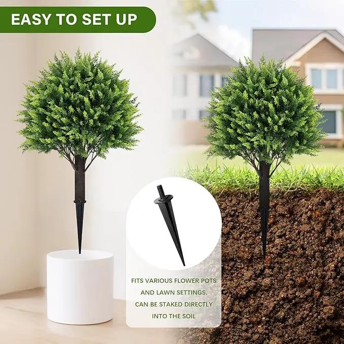 24" Artificial Cedar Topiary Ball Bushes, Set of 2 UV Resistant Fake Trees Outdoor Shrubs with Ground Spike, Weatherproof Faux Plants for Planter, Front Porch, Garden, Yard, Patio Decor by GreenHaven Gardens