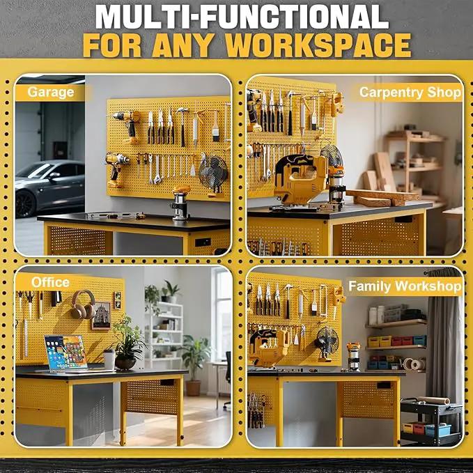 47" Heavy Duty Adjustable Workbench with Power Outlets, Pegboard & Locking Wheels - 2100LB Capacity Garage Work Table, Compatible with DeWalt Battery, Reinforced Steel Frame for Workshop & Home Use by GreenHaven Gardens
