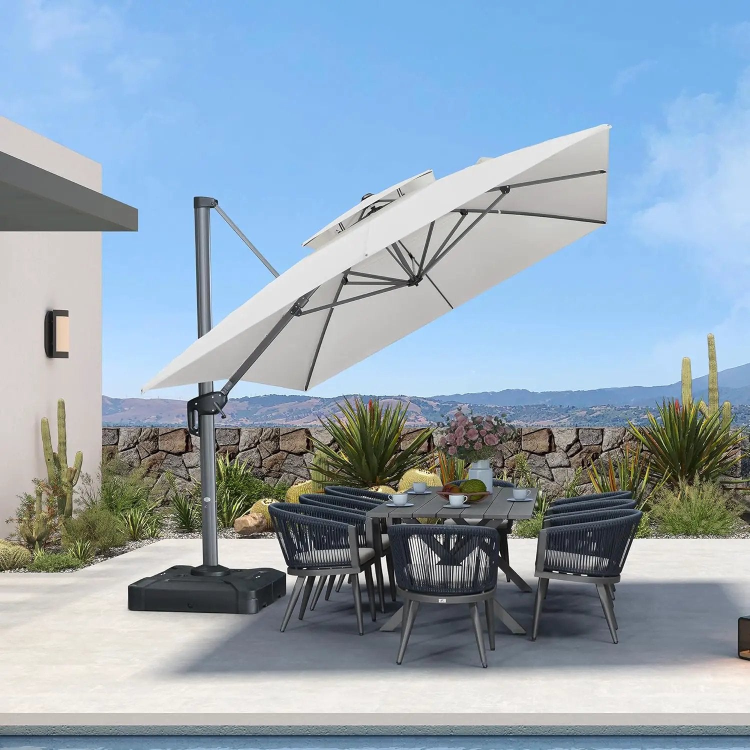 PURPLE LEAF Cantilever Umbrella 10' X 13' Outdoor Double Top Large Rectangle Heavy Duty 360° Rotation Offset Sun Shade Umbrella for Garden Patio Deck Pool Backyard Canvas Natural by GreenHaven Gardens