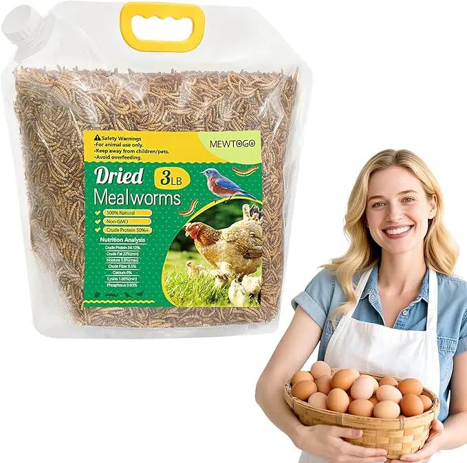 Mealworms Chicken Treats 3 Lbs with Handle Packing, High-Protein Promote Egg Production, Natural Chicken Feed for Laying Hens Wild Birds Ducks by GreenHaven Gardens