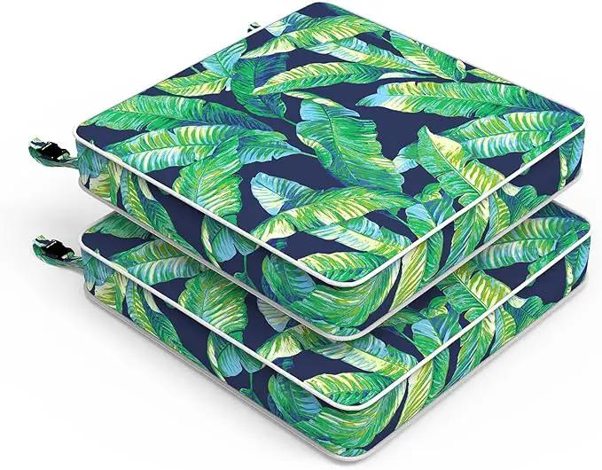 LVTXIII Patio Chair Cushions 22"x22"x3", Water-Repellent Outdoor Seat Cushions for Patio Furniture, Square Chair Pads with Ties for Home Garden Decoration, Set of 2, Hanalei Lagoon by GreenHaven Gardens