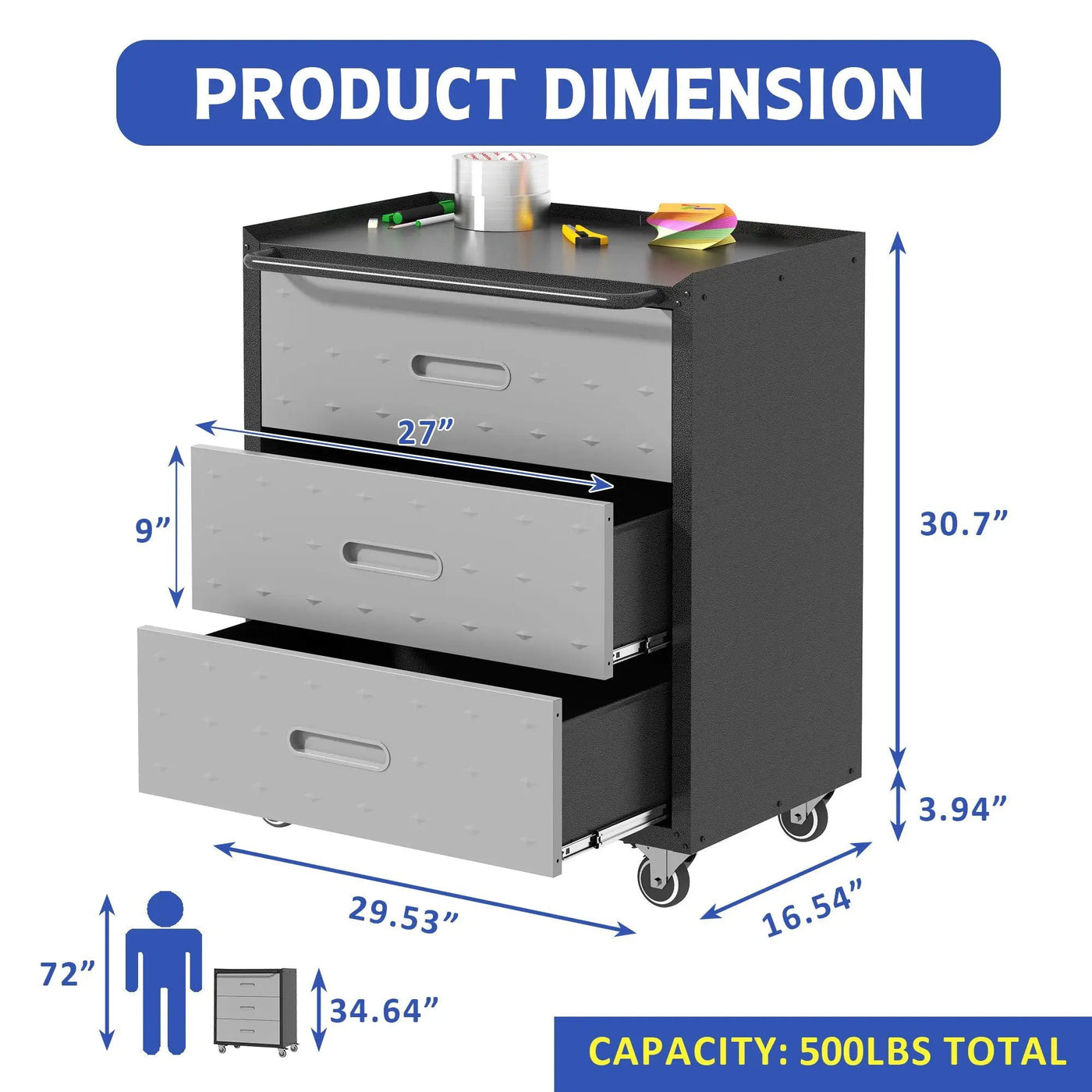 Heavy Duty Metal Storage Cabinet With Wheels 3 Drawer Tool Cabinet For Garage, Office, And Home Organizer Solutions by HouseOfZazla