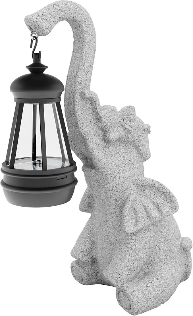Solar Powered Outdoor Figurine Lights, 10 Inch Waterproof Animal Elephant Statue Light, Suitable for Decorations for Patio, Balcony, Lawn, Courtyard, Etc.(Trunk) by GreenHaven Gardens
