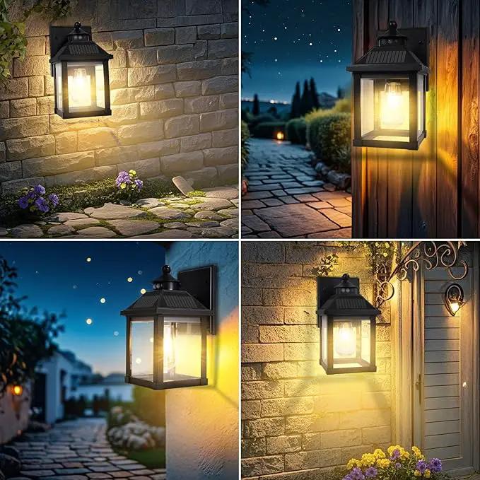 Solar Wall Lights Outdoor, Dusk to Dawn Motion Sensor Lights Waterproof, Solar Porch Lights with 3 Modes & Motion Sensor, Lantern Light Fixture for Patio Garage Entryway Garden by GreenHaven Gardens
