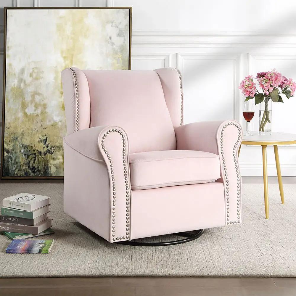 Tamaki - Swivel Chair With Glider - Pink Fabric by Unique Piece Furniture