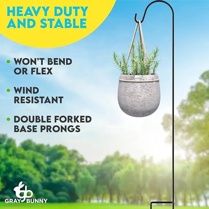 Gray Bunny 35" Shepherds Hooks for Outdoor 4 Pack, Thick Bird Feeder Pole, Hanging Plant Stand, Shepherds Hook for Bird Feeder, Non-Hollow, Non-Adjustable, Extra Long Base Prongs by GreenHaven Gardens