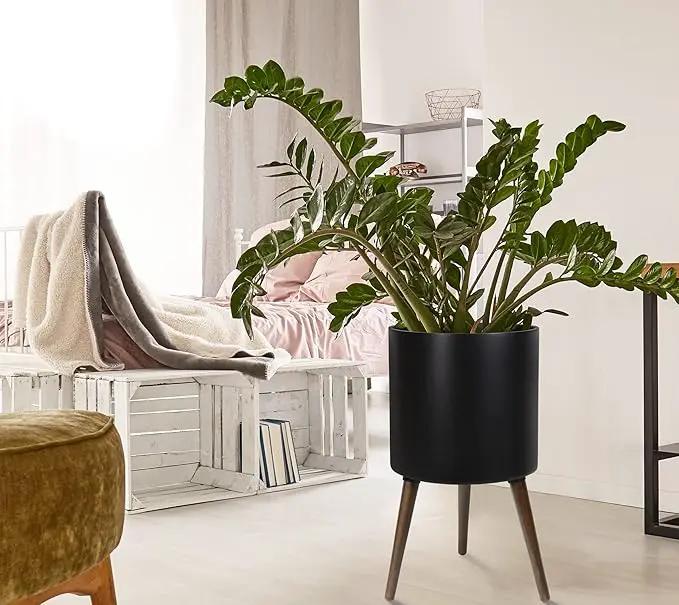 D'vine Dev 14 Inch Planter Pot with Stand, Mid-Century Tall Plant Pot with Legs for Indoor Plants, X-Large, Black, 88-O-D-2 by GreenHaven Gardens
