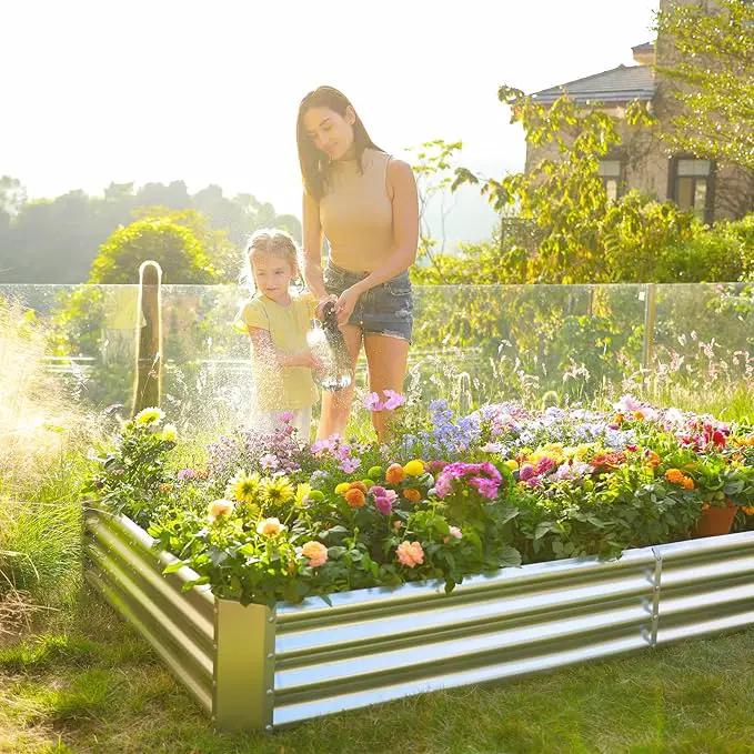 Land Guard 2 Pack 8×4×1ft Galvanized Metal Raised Garden Bed, Metal Planter Kit Box Outdoor for Deep-Rooted Vegetables, Flowers, Green and Herbs… by GreenHaven Gardens