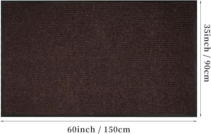 Low Profile Rubber Door Mat, 60x35inch, Heavy Duty, Entrance Doormat, Indoor and Outdoor, Waterproof, Easy Clean Shoe Scraper, Home Rug Welcome Mats for Entryway, Patio, Porch, Brown by GreenHaven Gardens