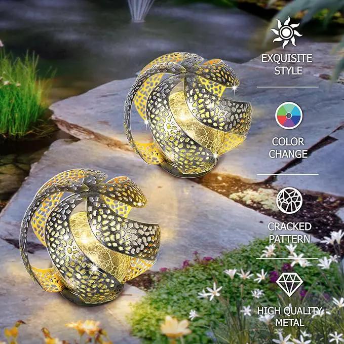 Huaxu Solar Lights Outdoor Garden Decor Waterproof Cracked Glass Globe LED Light Silver Retro Art Metal Retro Design Decorative Yard Patio Lawn Pathway Gift for Mom Women Anniversary Birthday by GreenHaven Gardens