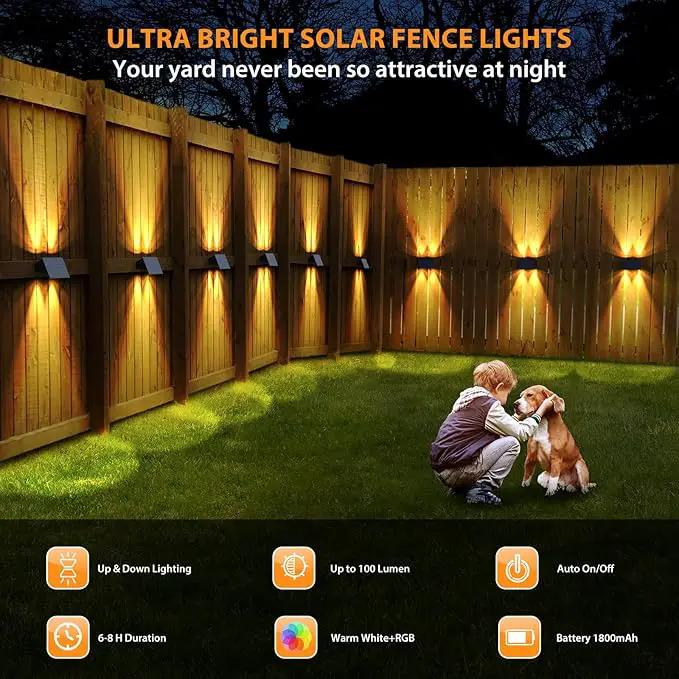 Solar Fence Lights,6Pack Solar Lights Outdoor Warm White + RGB Up & Down Waterproof 100 Lumens Dusk to Dawn for Wall/Backyard/Pool/Railing/Patio/Porch/Step by GreenHaven Gardens