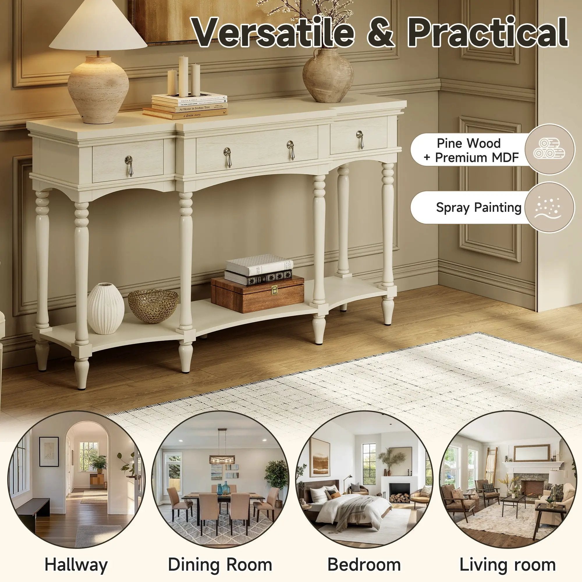 Retro Console Table With 3 Soft Close Drawers by HouseOfZazla