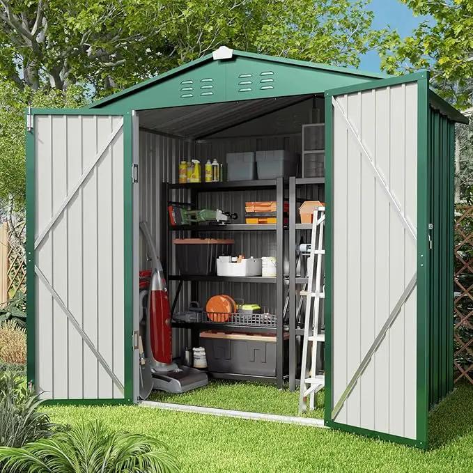 Gizoon Outdoor Storage Shed 6 x 4 FT, Galvanized Metal Garden Shed with Double Lockable Doors, Outdoor Storage Clearance for Backyard Patio Lawn-Green by GreenHaven Gardens