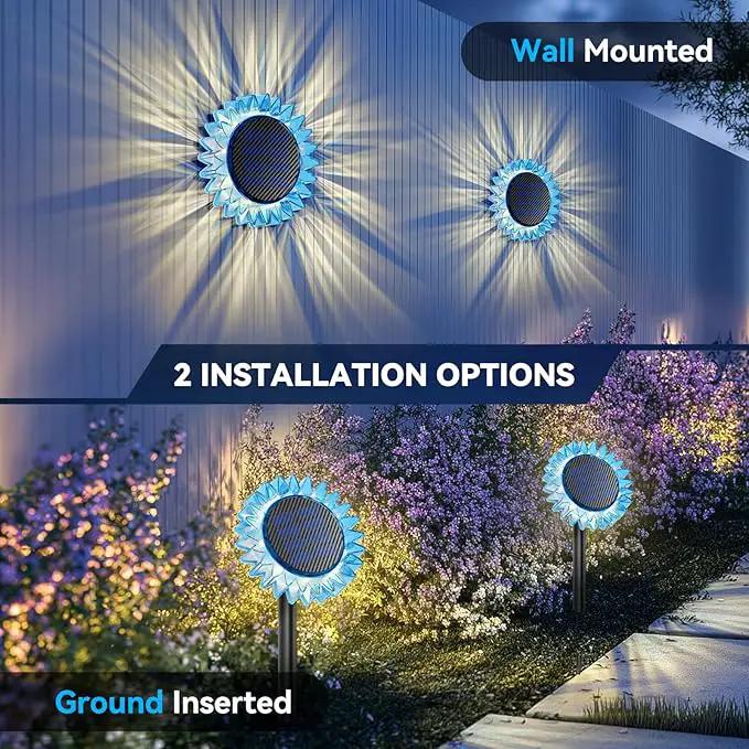 Solar Garden Lights - Upgraded Solar Sunflower Light, Ground/Wall 2-In-1, Solar Outdoor Lights Waterproof IP67,Garden Yard Patio Backyard Pathway Landscape Fence Wall Decoration, Warm White(6 Pack) by GreenHaven Gardens