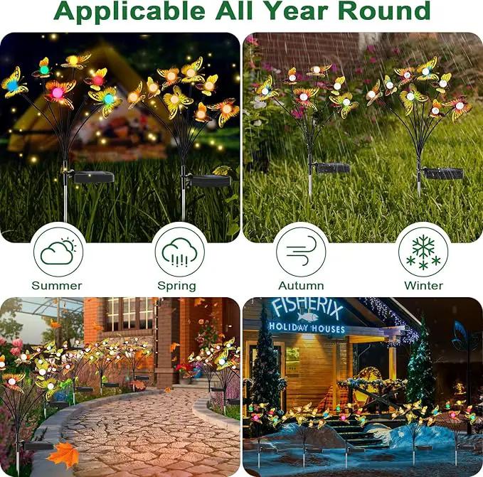 Butterfly Solar Garden Lights - Newest 12 LED Firefly Butterflies Bees Solar Outdoor Lights Swaying Butterfly Light for Yard Patio Pathway Decoration (Multi-Colour) by GreenHaven Gardens