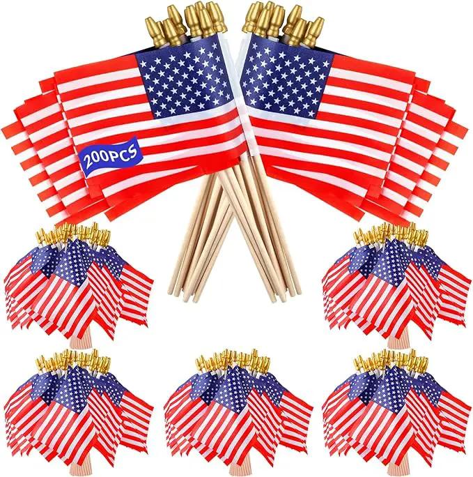 200pcs Small American Flags on Stick, Handheld 8 x 5.5 Inchs Mini American Flags with Kid-Safe Golden Spear Top, US Flags for 4th of July Decorations Outdoor, Independence Day Decorations by GreenHaven Gardens
