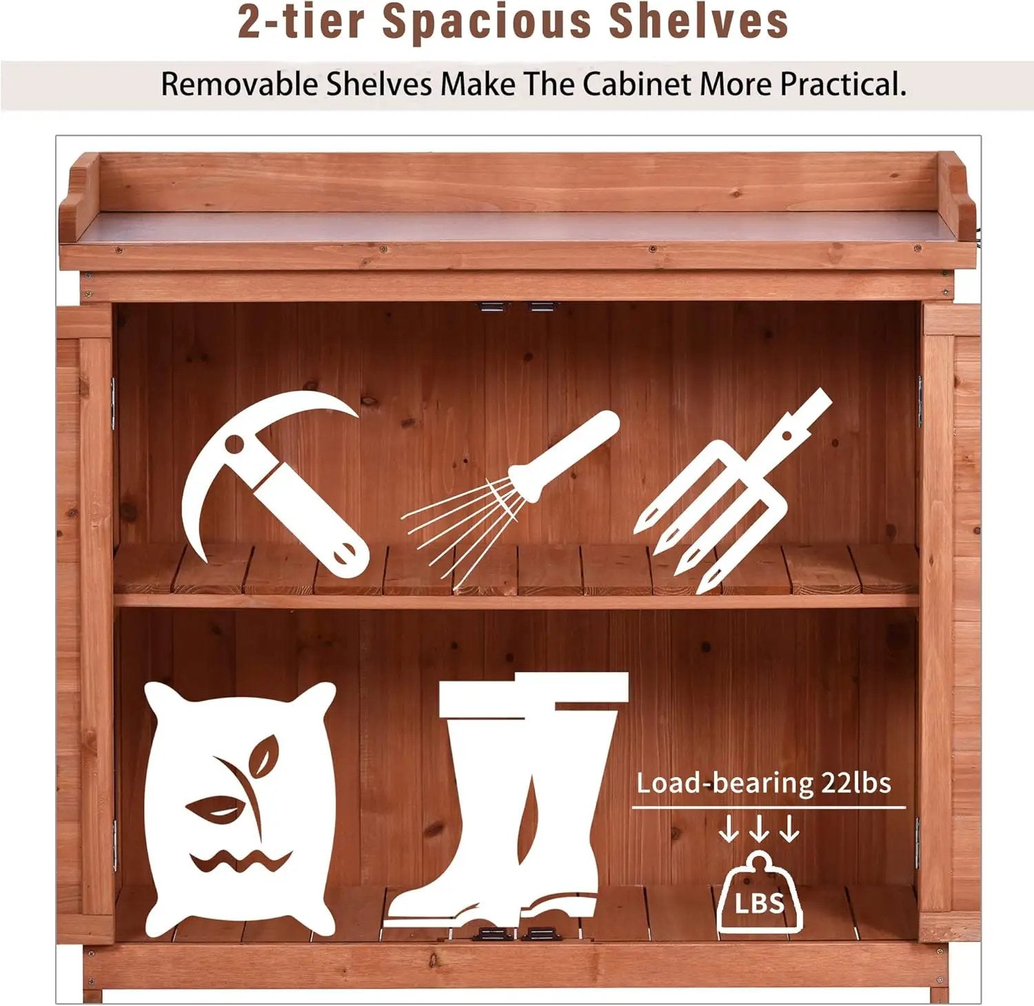 Merax Outdoor 39" Potting Bench Table, Rustic Garden Wood Workstation, Storage Cabinet with 2-Tier Shelves and Side Hook, Orange by GreenHaven Gardens