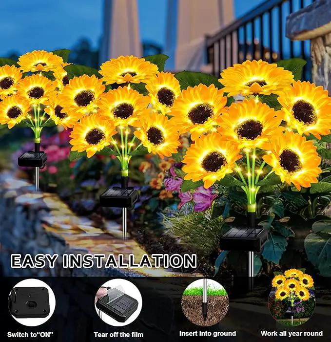 Solar Lights Outdoor Garden Decor,4 Pack with 24 Sunflower Lights,Solar Flowers Lights Waterproof,Sunflowers Gifts for Mom Women Grandma Birthday,Decorative Stakes Lights for Landscape Yard Patio Lawn by GreenHaven Gardens