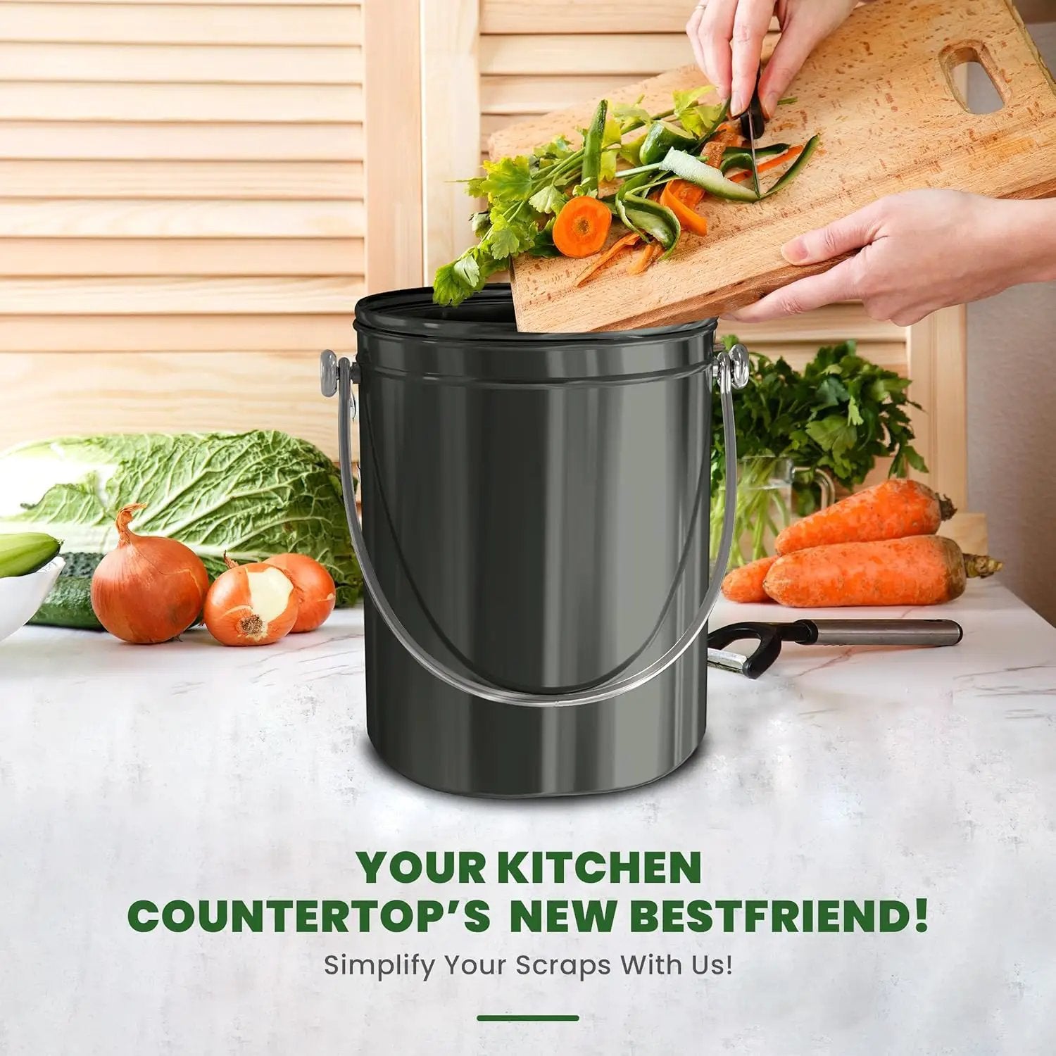 Utopia Kitchen Compost Bin for Kitchen Countertop, 1.3 Gallon Compost Bucket for Kitchen with Lid, Includes 1 Spare Charcoal Filter (Grey) by GreenHaven Gardens