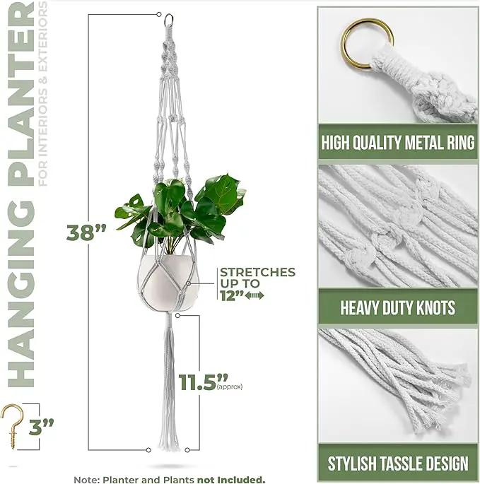Sorbus Macrame Plant Hanger [4 Pack] Indoor Outdoor Hanging Plant Pots Cotton Rope, Elegant for Home, Patio, Garden White by GreenHaven Gardens