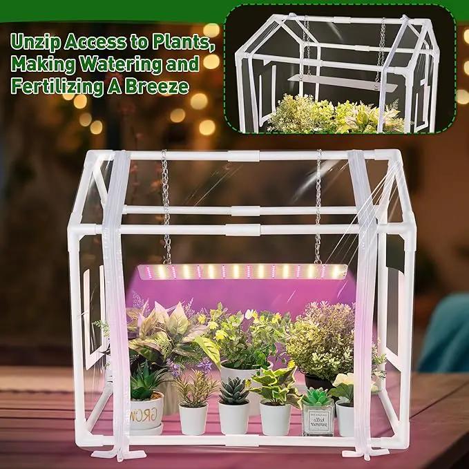 Meonum Mini Greenhouse with Grow Light for Indoor, 23.6 x15.7 x19.6 Tabletop Small Greenhouse Kit with 15W Plant Dimmable LED Grow Lights and Timer, 3 Light Color Mode for Seed Starter Tray by GreenHaven Gardens