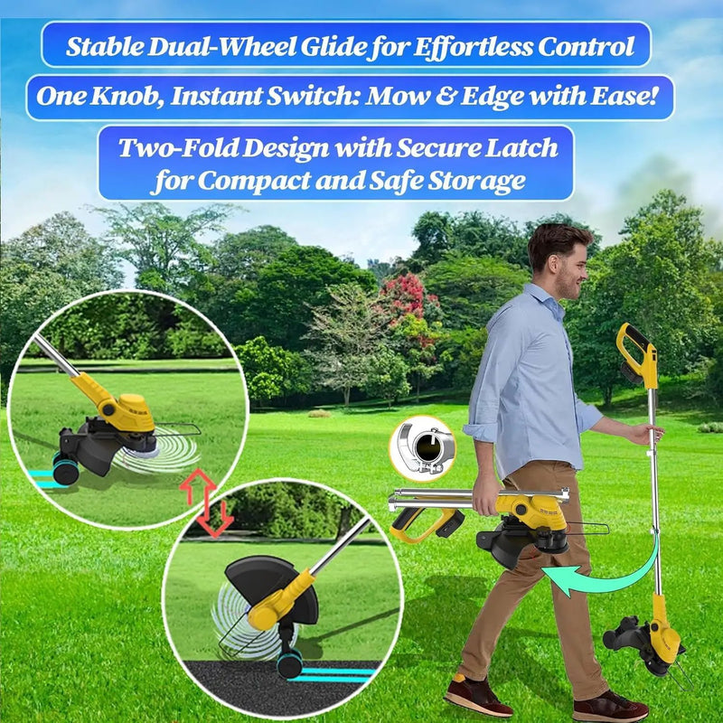 20000 RPM(4.0AhX1) Electric Weed Wacker,Dual-Durable-Line,Metal Blades,Wheel,4-in-1 Battery Powered Weed Eater Cordless+String Trimmer+Edger Lawn Tool+Brush Cutter,Weed Whacker,Weed Trimmer Lawn by GreenHaven Gardens