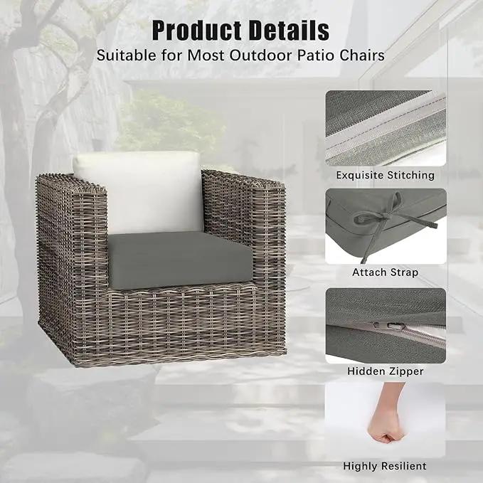 Favoyard Outdoor Chair Cushion 22 x 22 x 3 Inch Rainproof & 3-Year Fade Resistant Patio Furniture Cushions with Removable Cover and Adjustable Ties for Garden Sofa Couch Pads Set of 2, Dark Gray by GreenHaven Gardens