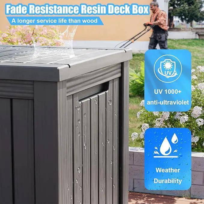 180 Gallon Deck Box,Resin Outdoor Storage Box with Lockable for Patio Furniture, Pool Accessories, Garden Tools Waterproof Outside Storage Box, Grey by GreenHaven Gardens