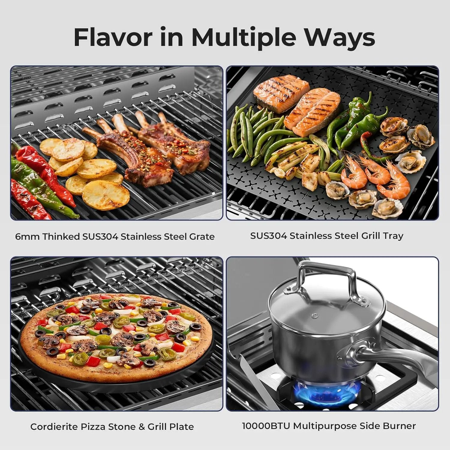 R.W.FLAME 4 Burner Gas Grill, 42,000 BTU Propane Grill, Outdoor Grills with Side Burner, Outdoor Barbecues with Stainless Steel Mesh and Plates, for Camping, Backyard, Patio and Deck by GreenHaven Gardens