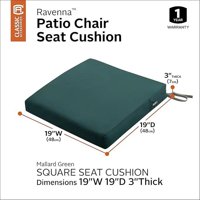 Classic Accessories 62-008-MGREEN-EC Ravenna Seat Cushion, 19x19x3 Inch (Pack of 1), Mallard Green, Chair Seat Cushion by GreenHaven Gardens