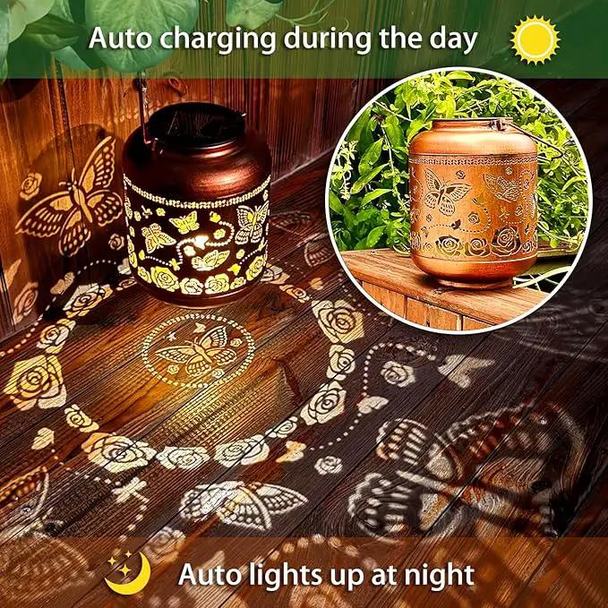2 Pack Butterfly Outdoor Solar Hanging Lanterns Waterproof LED Solar Lights Metal Decorative Lanterns for Garden, Patio, Courtyard, Backyard, Yard Decor Unique Butterfly Gifts for Women Gardening by GreenHaven Gardens