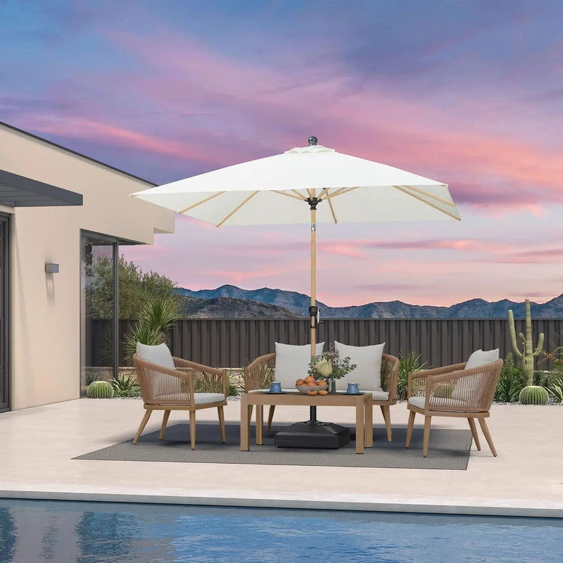 PURPLE LEAF 8' x 8' Square Outdoor Table Umbrella with Base Patio Umbrella Aluminum Market Umbrella with Push Button Tilt & Crank and 8 Ribs Outdoor Umbrella for Pool Backyard Beach, Cream by GreenHaven Gardens
