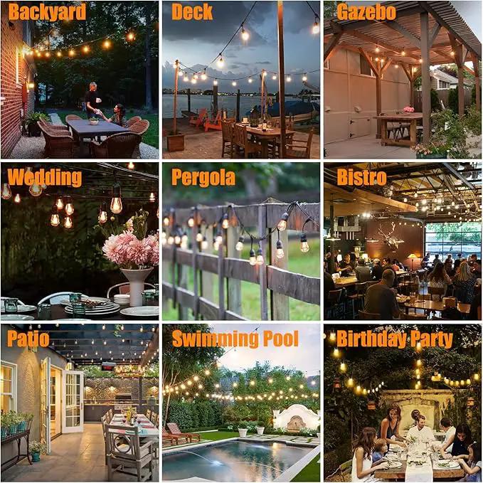 Achin Outdoor String Lights 48FT Dimmable Warm 2200K LED Patio Lights Outdoor Waterproof with 16 Plastic Bulbs Shatterproof String Lights for Outside Deck Gazebo Bistro Lights by GreenHaven Gardens