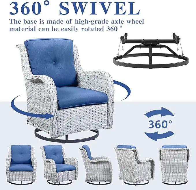 Outdoor Swivel Rocker Patio Chairs Set of 3,High Back Swivel Patio Chairs Wicker Furniture Set,2 PCS Rattan Swivel Rocking Chair with Side Table,Light Grey Wicker (A089-2) by GreenHaven Gardens