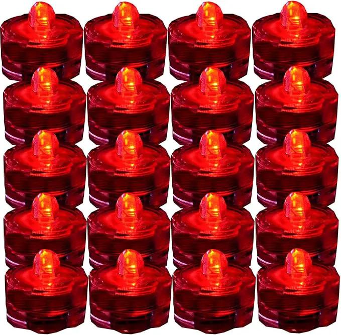 Bright LED Floral Tea Light Vase Submersible Lights for Party Wedding (Red, 30 Pack) by GreenHaven Gardens
