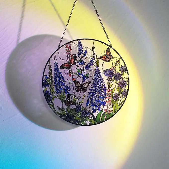 7.8'' Lavender Monarch Butterfly Suncatcher Stained Glass - Monarch Lavender Originally Designed Butterfly Suncatchers for Sun Catchers Indoor Window | Beautiful Gifts for Butterfly Lovers by GreenHaven Gardens