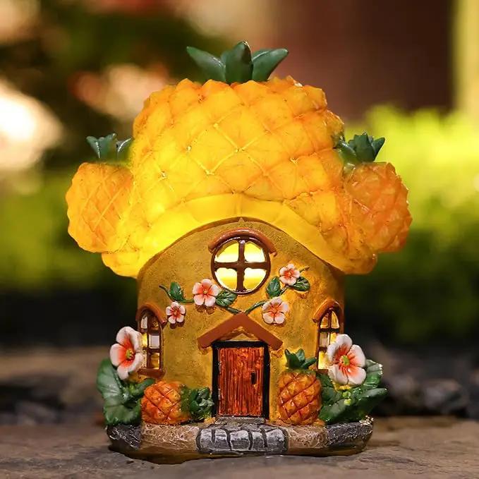 Fairy House Pineapple-Solar Garden Statues-Outdoor Decor - Fairy Garden Accessories for Porch Backyard Yard Lawn Flower Bed Decor by GreenHaven Gardens