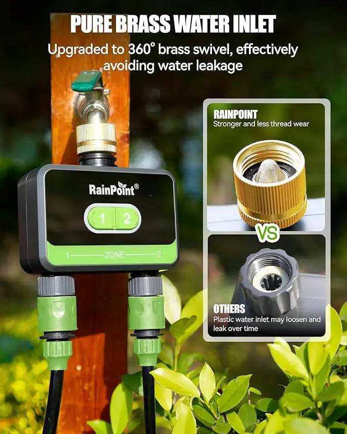 RainPoint WiFi Water Timer for Garden Hose with Brass Inlet, 2-Zone Smart Hose Timer, WiFi Irrigation Controller, Automatic Sprinkler Watering System for Lawns and Yard by GreenHaven Gardens