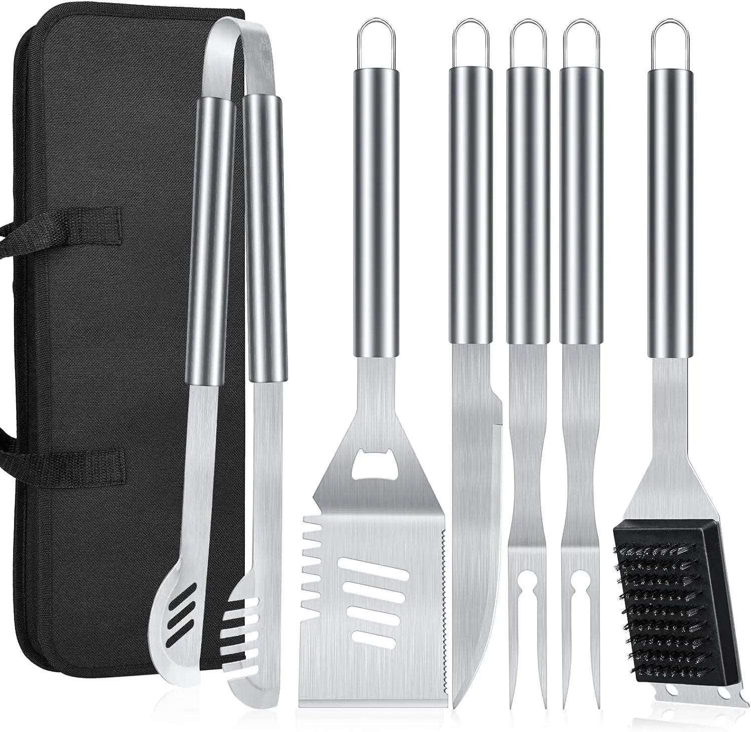 BBQ Grilling Accessories, 16-Inch Stainless Steel BBQ Grill Tools Set for Men, Heavy Duty Grilling Accessories Kit for Camping, Kitchen, Extra Thick Barbecue Utensil by GreenHaven Gardens