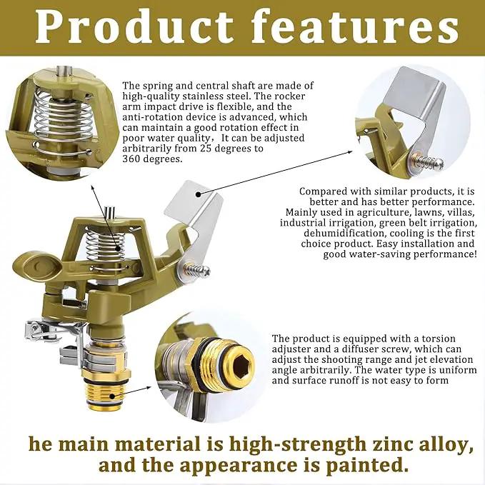 2 Pieces 1/2 Inch Brass Impact Sprinkler, Heavy Duty Sprinkler Head with Nozzles, Adjustable 0-360 Degrees Watering Sprinklers for Yard, Lawn and Grass Irrigation by GreenHaven Gardens