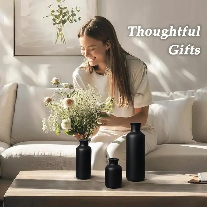 Resin 3 Piece Vase Set, Farmhouse Decor, Home Decorative Vase, Vases for Your Kitchen, Bedroom, Office, Living Room, Bathroom, & Shelf Centerpiece Table Decorations, Black by GreenHaven Gardens