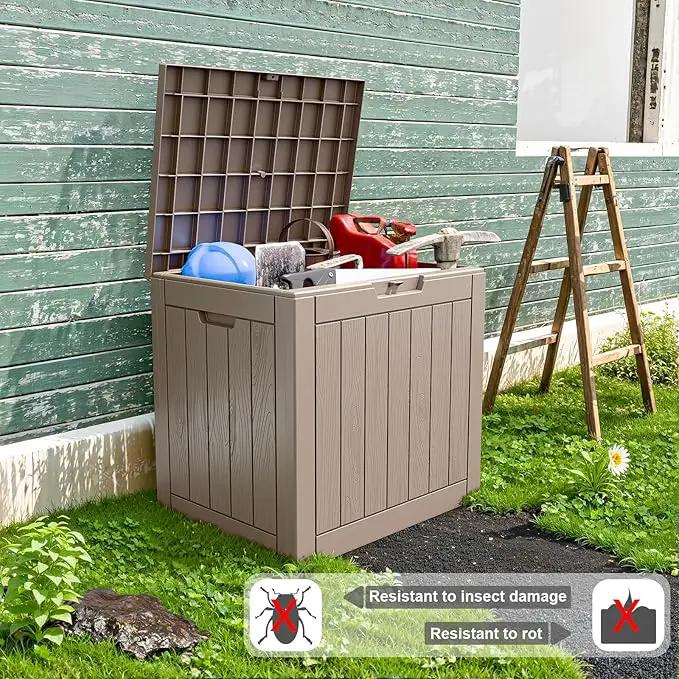 31 Gallon Waterproof Outdoor Storage Box,Resin Deck Box,Lockable Outside Storage Box Container for Patio Furniure,Garden Tools (31 Gallon,Grey) by GreenHaven Gardens