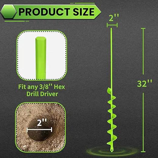 SYITCUN Auger Drill Bit for Planting - 2" X 32" Heavy-Duty Garden Auger Spiral Drill Bit - Bulb Planter Tool & Auger Post Hole Digger - 3/8" Hex Drive Drill by GreenHaven Gardens