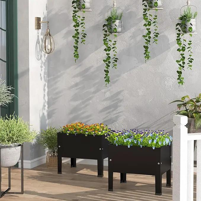 aboxoo 14 inch Black Planter Raised Beds with Legs Outdoor Small Metal Planter Box Elevated Garden Bed for Vegetables Flower Herb Patio by GreenHaven Gardens