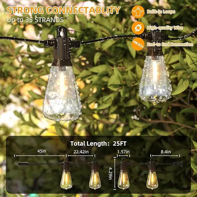 LED Outdoor String Lights, 25FT Outside Waterproof Patio Lights with 12+1 Shatterproof ST38 Edison Bulbs, 2700K Warm White Hanging Light, Dimmable Light for Back Yard Porch Party Gezebo by GreenHaven Gardens