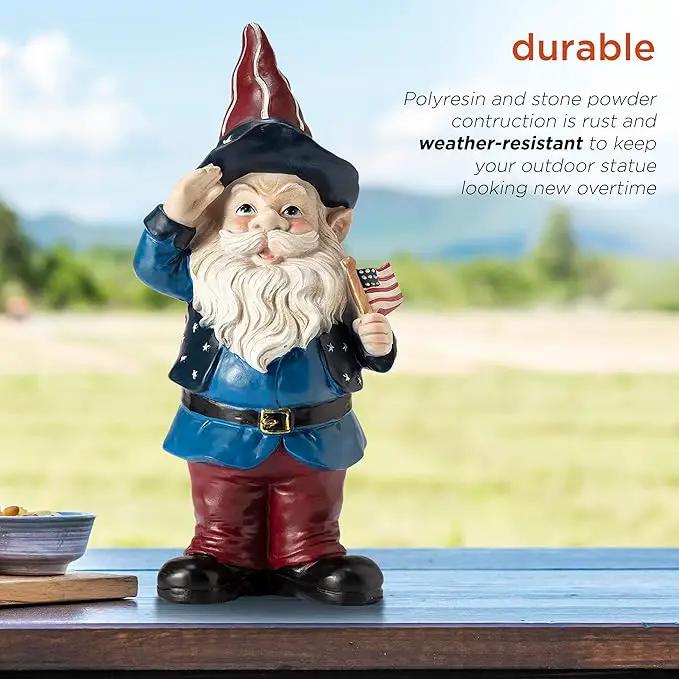 Alpine Corporation 12" Tall Outdoor Patriotic Garden Gnome Saluting Yard Statue Decoration by GreenHaven Gardens