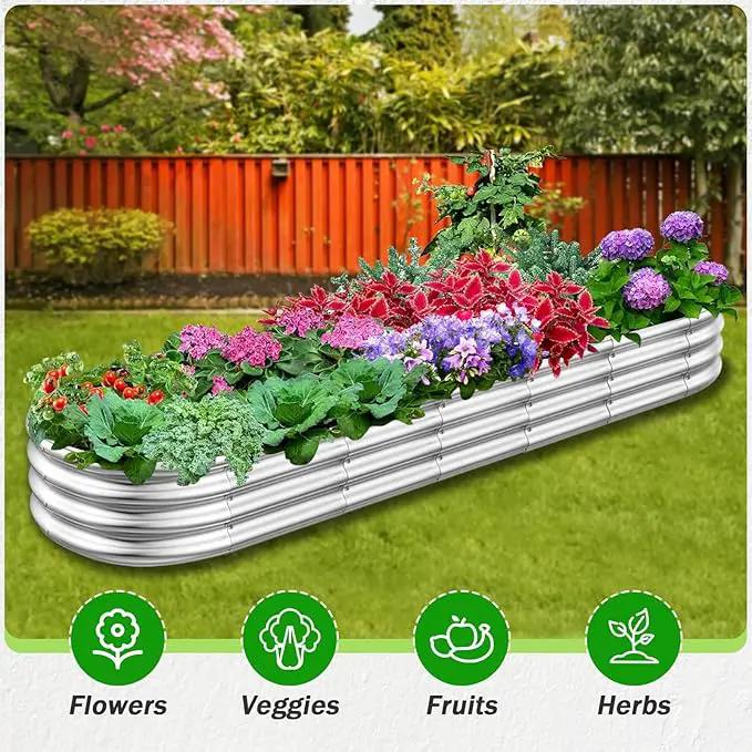 Galvanized Raised Garden Beds, 8x2x1ft Outdoor Raised Garden Boxes, Oval Large Bottomless Metal Elevated Garden Bed Planter Box for Vegetables, Fruits, Flower by GreenHaven Gardens
