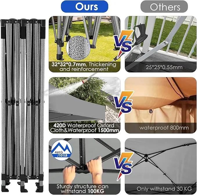 COBIZI 10x20 Heavy Duty Pop up Canopy Tent Easy Up Commercial Outdoor Canopy Wedding Party Tents for Parties All Season Wind & Waterproof Gazebo with Roller Bag,Grey(Frame Thickened) by GreenHaven Gardens