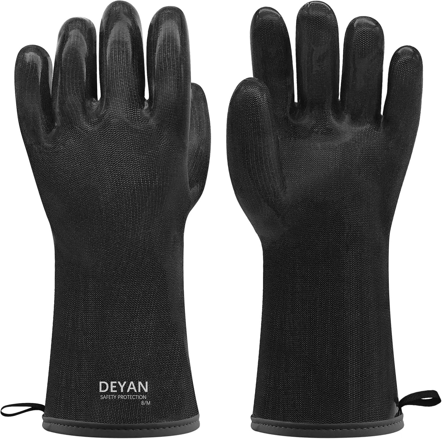 DEYAN Silicone BBQ & Oven Gloves - Food Grade, Heat Resistant Waterproof & Oil Proof Gloves for Grilling, Baking, Frying, Cooking - Long Sleeve & Non-Slip Grip, 1 Pair(Black, 9/L) by GreenHaven Gardens