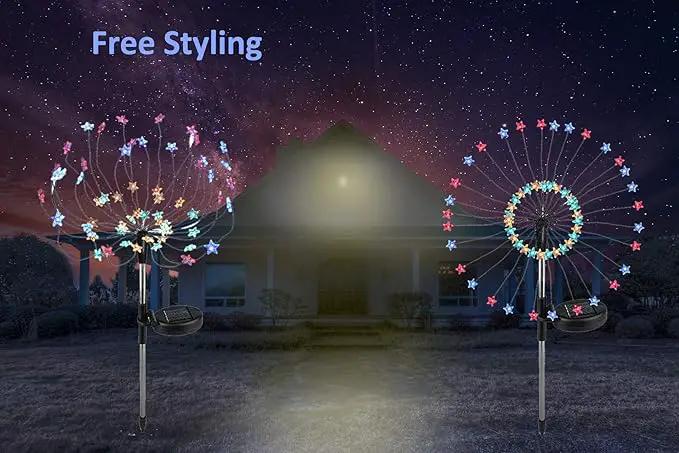 DIY Solar Garden Lights ETL Certified, Solid/Flash Color Changing LED Solar DIY Flowers Stars Lights Outdoor, RockyMars Waterproof Solar Powered Pathway Lights for Path Lawn Walkway Patio Yard, 2 Pack by GreenHaven Gardens